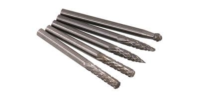 5Pc Carbide Micro Burr Set 3mm Rotary Tool, Drill, Ball, Cylinder & Cone Shapes