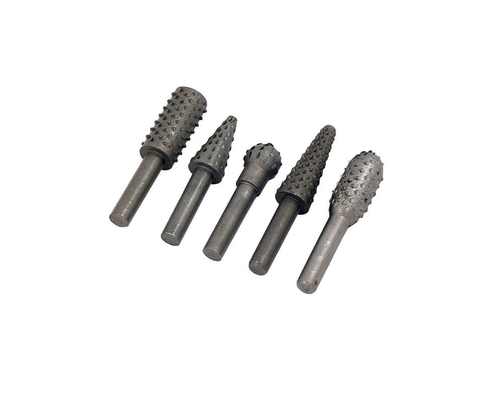 5Pc Rotary Burr Set Wood Carving File Rasp Power Drill Bits Large Cone ...