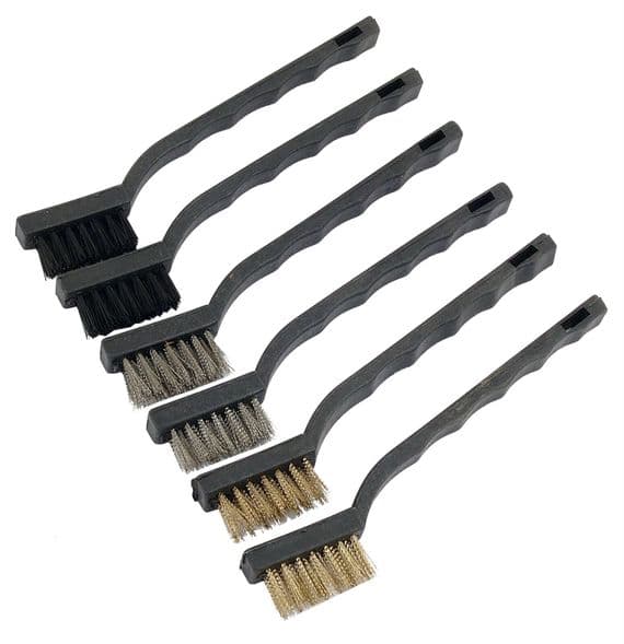 6 Pc Small Wire Brush Set - Steel, Brass & Nylon Heads For Removing Rust & Paint