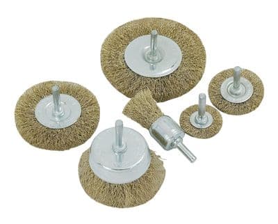 6Pc Brass Wire Wheel End & Cup Brush Set 1/4