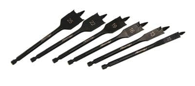 6Pc Flat Spade Wood Hole Saw Drill Bit Hex End Set 10, 13, 16, 19, 22 & 25mm