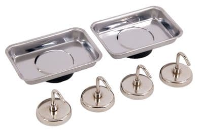 6Pc Magnetic Parts Tray Dish Set 64mm X 93mm & 35mm Storage Hook Stainless Steel