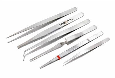 6Pc Stainless Steel Craft Tweezer Set - Straight & Bent