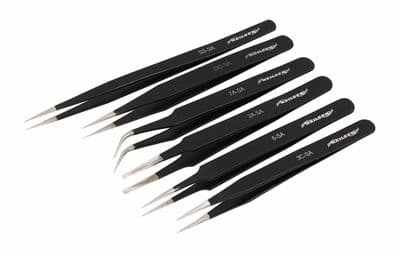 6Pc Stainless Steel Craft Tweezer Set - Straight & Bent - Black Epoxy Coated