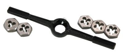 6Pc Tap & Die Set T-Handle Wrench Metric - Sizes M6 M7 M8 M10 & M12