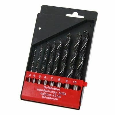 8 Piece Wood Drill Bit Set In Case Professional Quality With Carbon Steel Tips