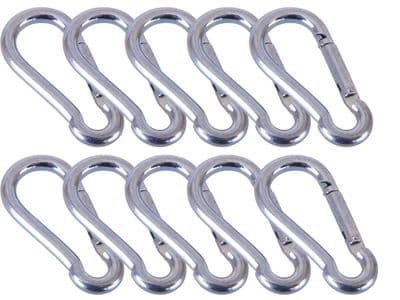 8mm x 80mm Carabiner Steel Snap Spring Loaded Clip Hook 10pcs