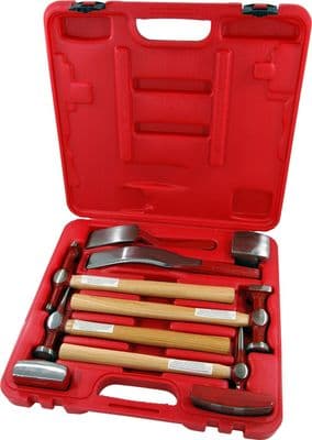 9Pc Car Dent Auto Body Panel Repair Tool Kit Wooden Handles Beating Hammers