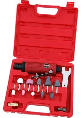 Air Powered 15 Piece Straight Air Die Grinder Kit With Grinding Stones And Case
