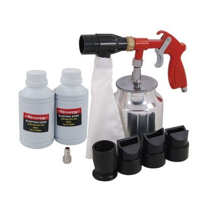 Air Sandblaster Gun Kit with 4 Nozzles 60 Grit Blasting Sand