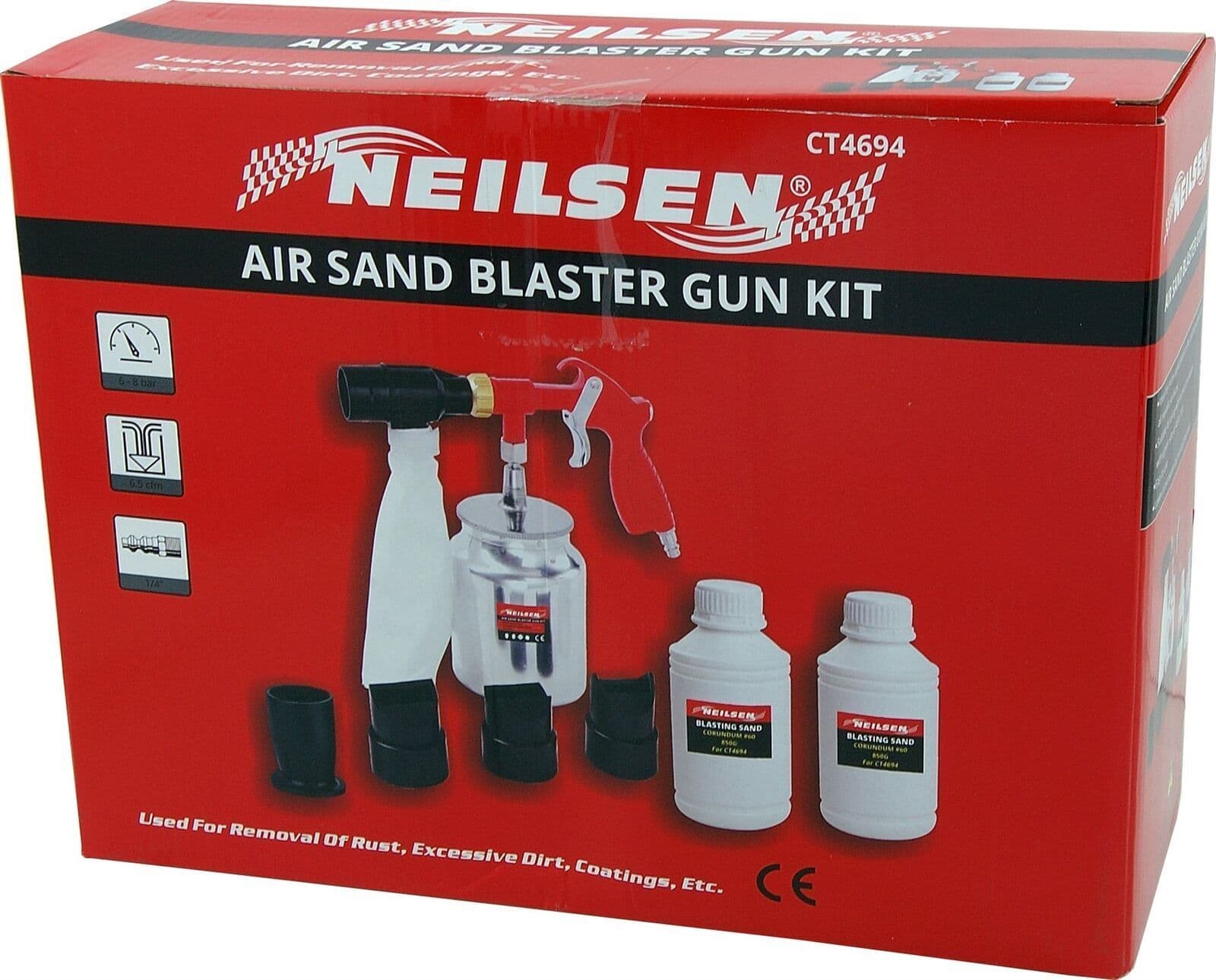 Air Sandblaster Gun Kit With Blasting Sand Grit 60 & 4 Nozzles