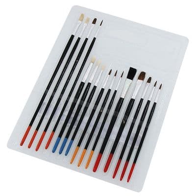 Artist Brush Set 15pc Flat & Round Oil Acrylic Watercolour