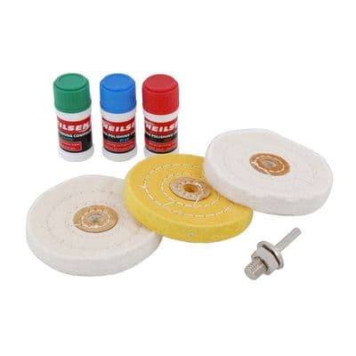 Buffing Mop Wheel Kit 7pc Metal Polishing Pads & Compounds