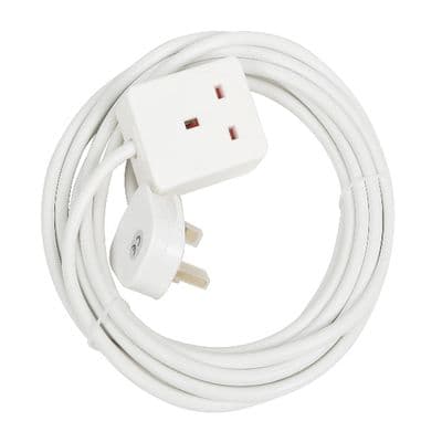 Extension Lead 5m Single Socket 240V White Mains Power