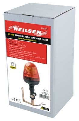 Flexible Flashing Amber Beacon Tractor Warning Light + 90 Angle Din Pole Mount