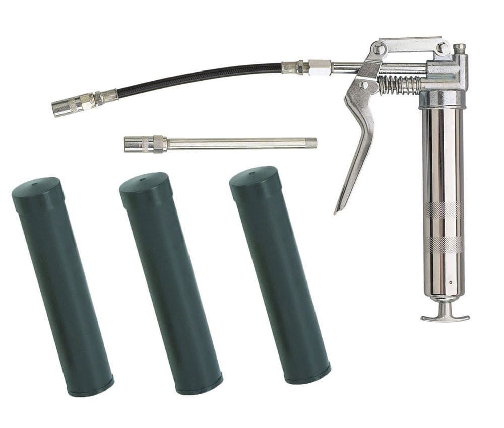 Greasing Gun Lubricanting Set & 3 Grease Cartridges With Flexible