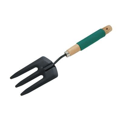 Hand Fork Cultivator Wood Handle Rubber Grip Garden