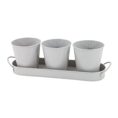 Herb Pot Set 330mm 3pc Metal with Tray Windowsill Planter
