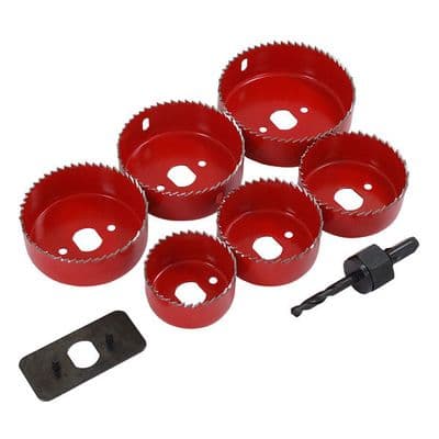 Hole Saw Set 9 Piece 6 Saws with Hex Arbor & Pilot Drill