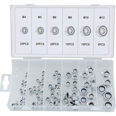 Lock Nuts M4-M12 Nyloc Steel Nylon Insert Set 100pc