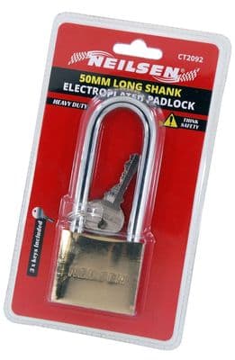 Long Brass Padlock 50mm With 3 Keys Suitable For Luggage Suitcase- Heavy Duty
