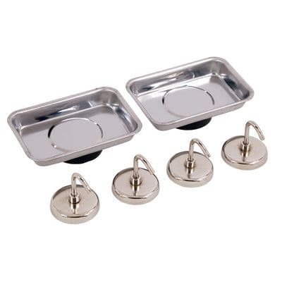 Magnetic Parts Tray & Hook Set 64x93mm/35mm Stainless 6pc