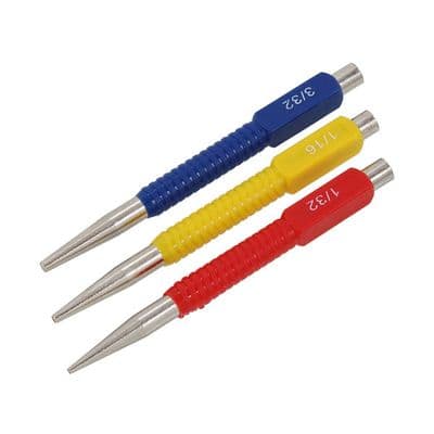 Nail Punch Set 1/32in 1/16in 3/32in Steel 3pc Colour Coded