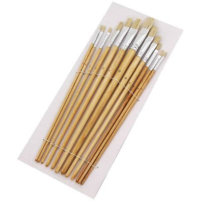 Paint Brush Set 12pc Sizes 1-12 Flat Head Wooden Handles