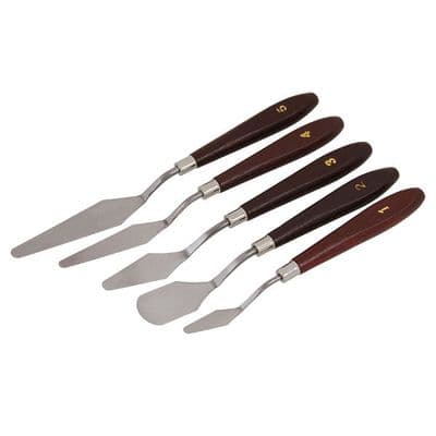 Palette Knife Set 5pc Flexible Metal Blades Wooden Handles