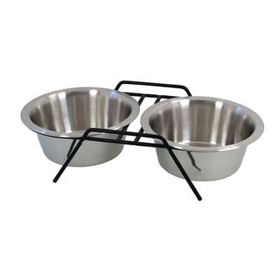 Pet Bowl Set 2 x 380ml Stainless Steel Food & Water
