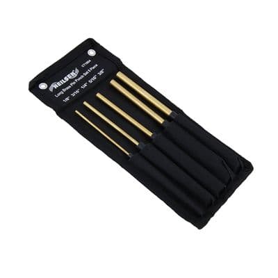 Pin Punch Set 8in Long Reach 5pc 3mm-9.5mm Brass