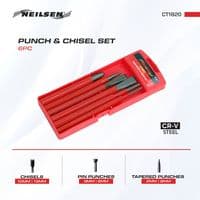 Punch & Chisel Set 6pc Pin & Taper Punches 10mm 12mm