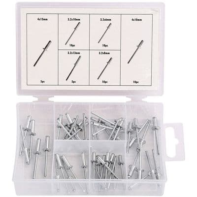 Rivet Set 50pc Assorted 3.2mm & 4.0mm in Organiser Box