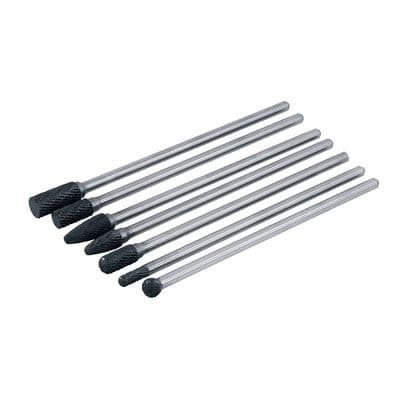 Rotary Burr Set 6mm Shank 7pc Tungsten Carbide Extra Long