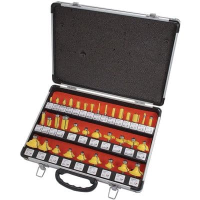Router Bit Set 1/4in Shank 35pc 18 Profiles Storage Case