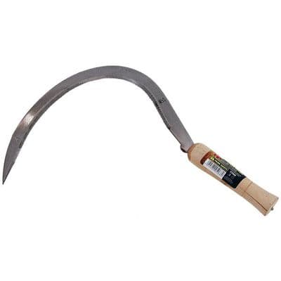 Sickle 16in Grass Cutter Wooden Handle Serrated Blade
