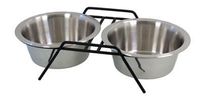 Small Twin Stainless Steel Pet, Dog Food & Water Bowl - 380Ml