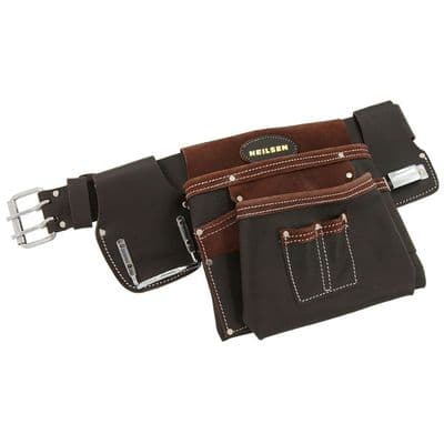 Tool Belt 6 Pocket Oil Tanned Leather Hammer & Tape Holder