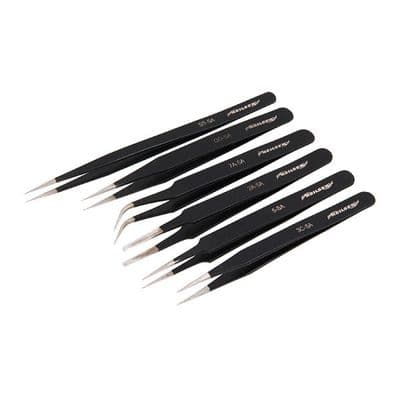 Tweezer Set 6pc Stainless Steel Straight & Bent Black Epoxy