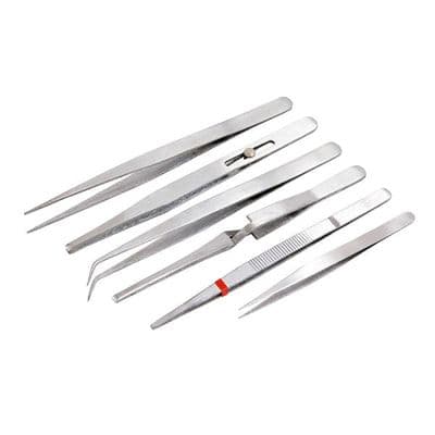 Tweezer Set 6pc Stainless Steel Straight & Bent Craft Hobby