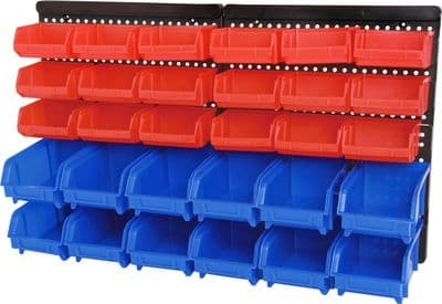 Wall Mounted Parts Rack With 30 Removable Compartment Organiser Storage Bins
