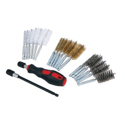 Wire Brush Set 20pc Cleaning Kit Brass Nylon & Steel 6mm Hex