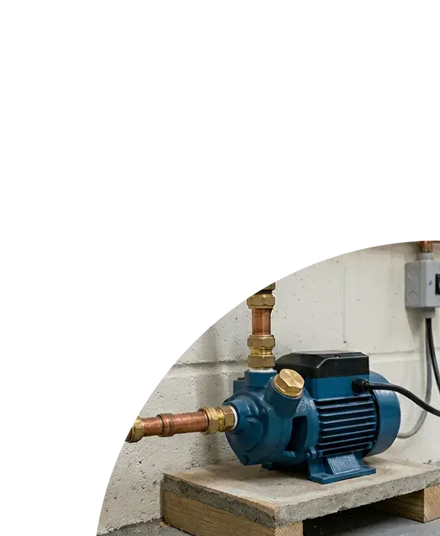 A basement pump increasing water pressure