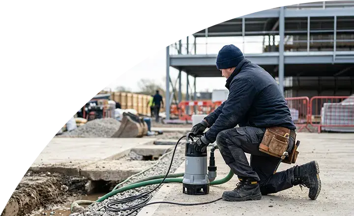 A construction working operating a pump on a building site