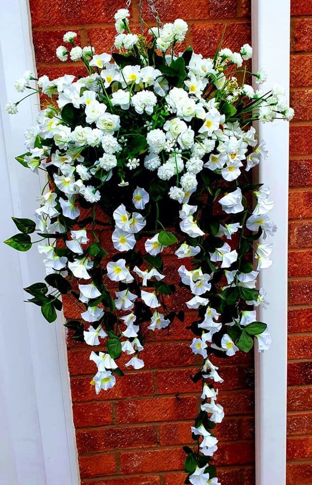 Just White & Greenery 12& x22; Hanging Basket Artificial Flower with Ivy