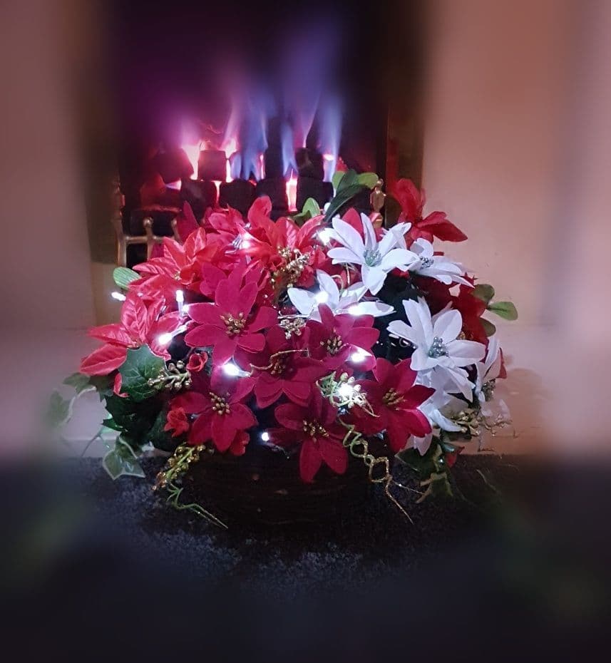 Light up Christmas Poinsettia 12" Hanging Basket Artificial Flower with