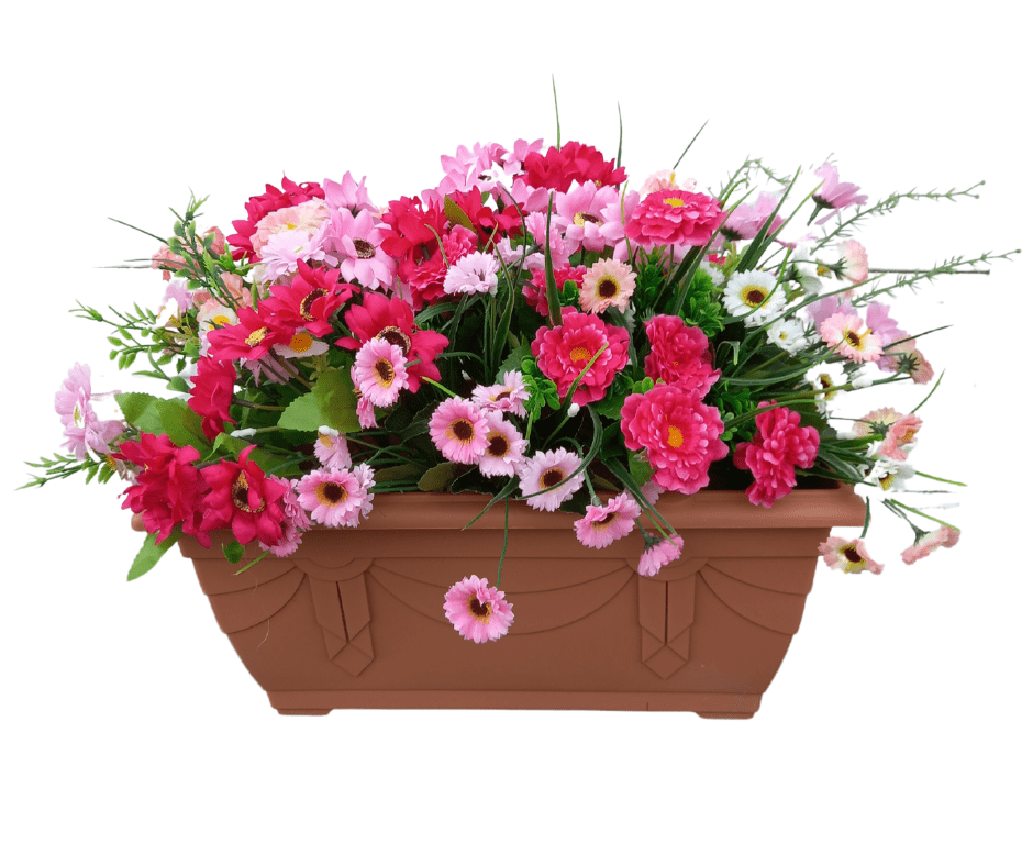 Perfect Pink 40cm Trough 50CM INCLUDING FLOWERS Black Outdoor
