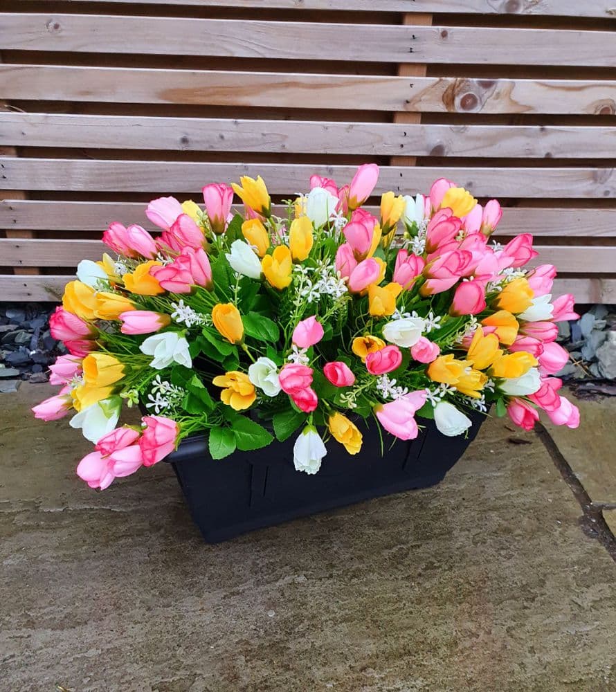 pink & yellow crocus Outdoor Artificial Flower trough