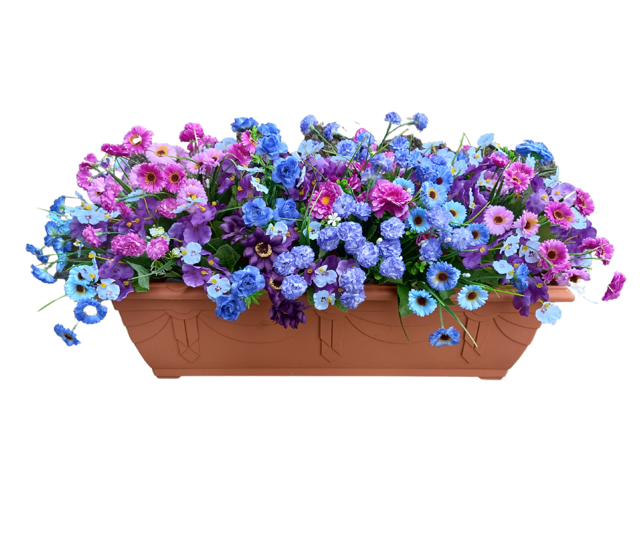 Purple & Blue 60cm Trough Outdoor Artificial Flower 70cm including