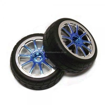 HSP 02018 NPB-02116 Sealed Wheel complete (Blue Chrome) Pair 1/10 On-Road Tyres